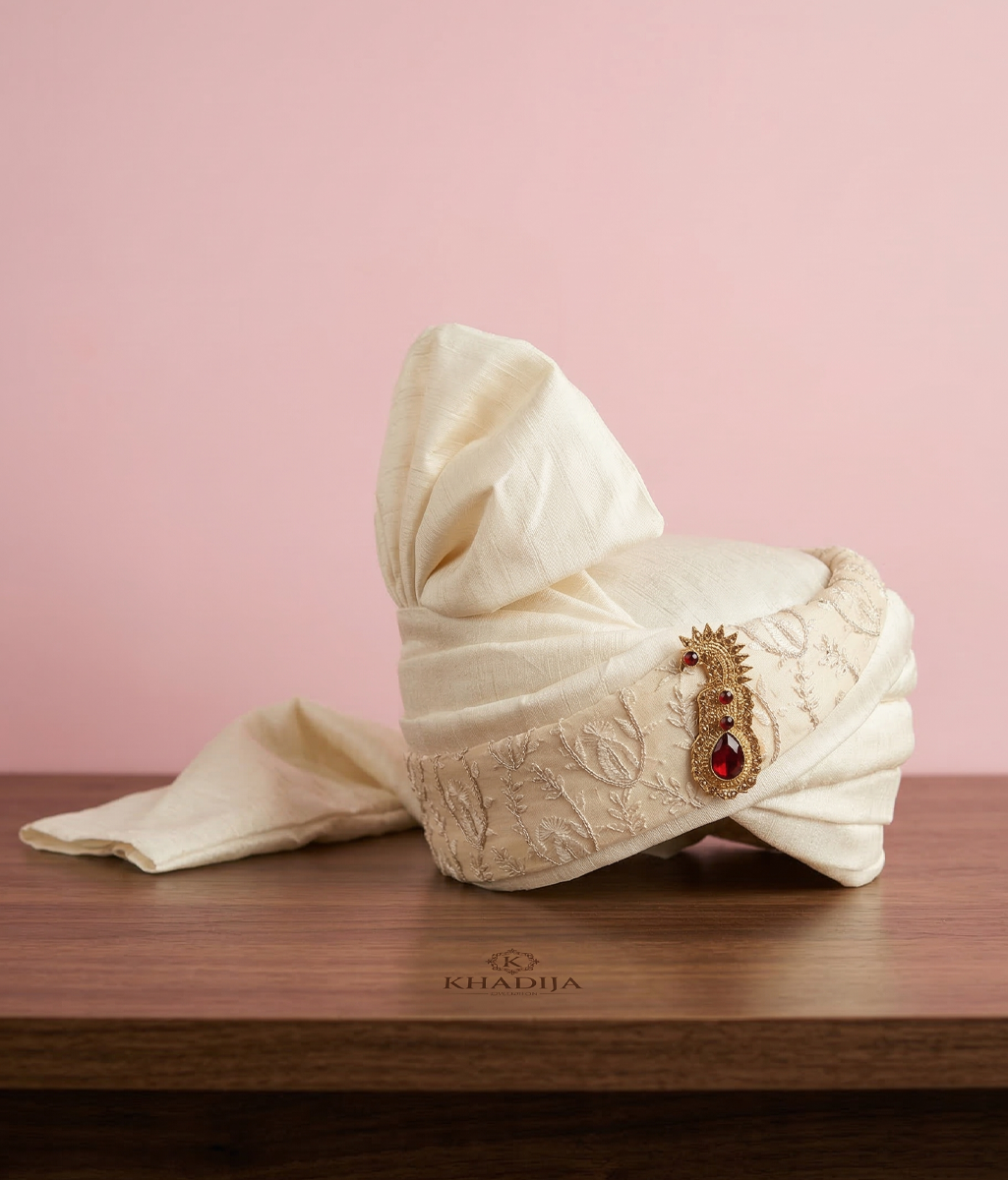 Cream Embroidered Turban