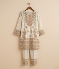 Cream Ivory Resham and Sequin Detailed Gharara