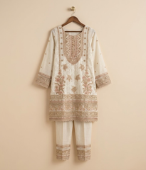 Cream Ivory Resham and Sequin Detailed Gharara
