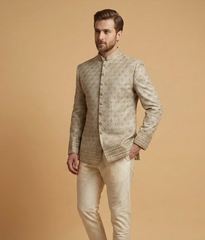 Cream Lattice Jamawar Dulha House