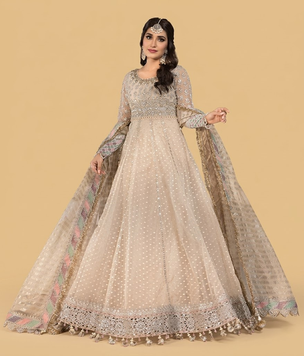 Cream Mukesh Net Maxi