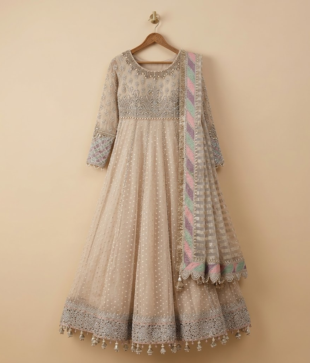 Cream Mukesh Net Maxi