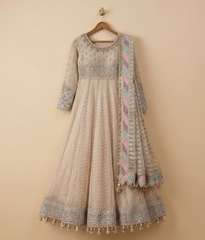 Cream Mukesh Net Maxi
