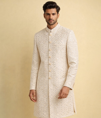 Cream and Gold rawsilk Sherwani
