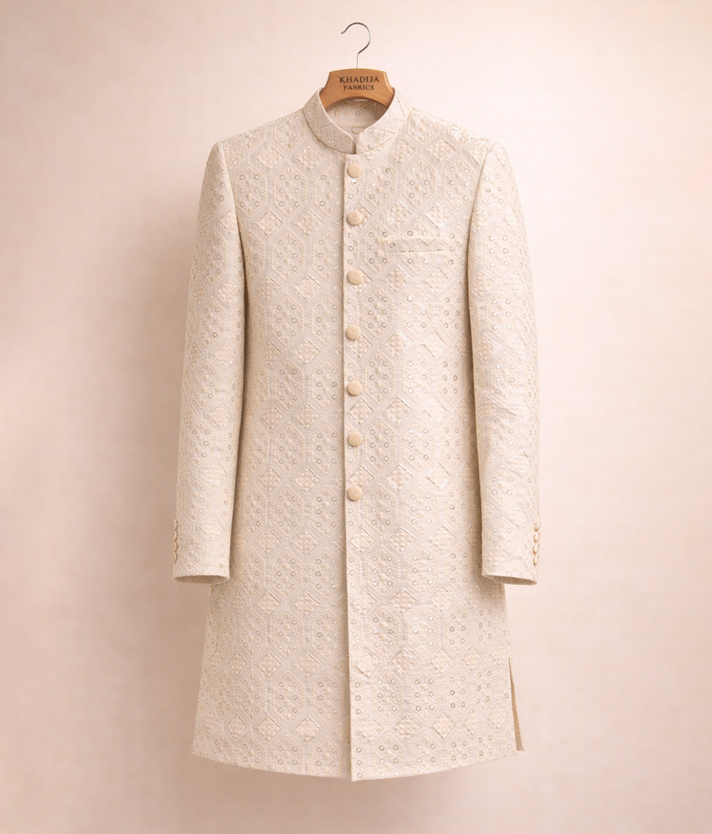 Cream and Gold rawsilk Sherwani