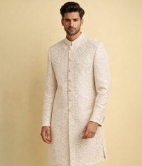 Cream and Gold rawsilk Sherwani