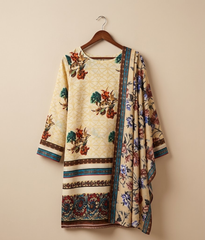Cream floral Palachi 2 Piece Shirt and Dupatta