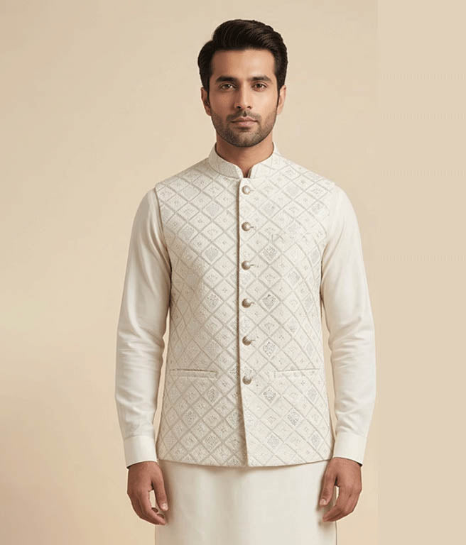 Cream white fancy waistcoat