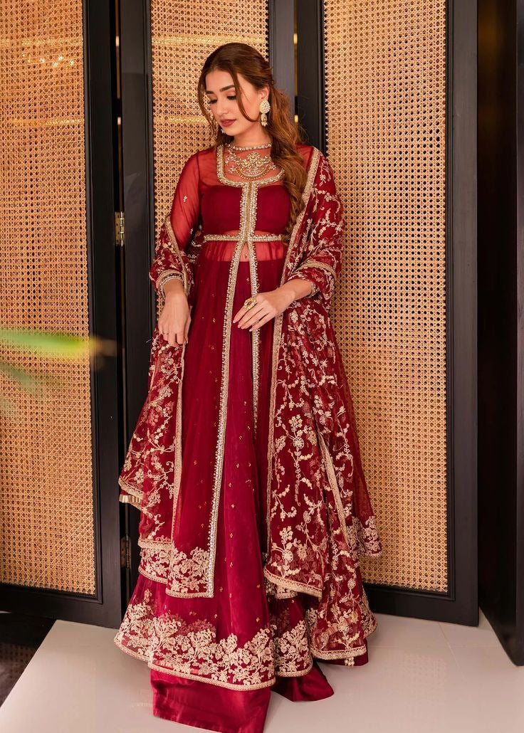 Crimson Net Kalidar Frock