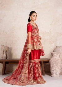 Crimson Red Gold Dabka & Kora Gharara