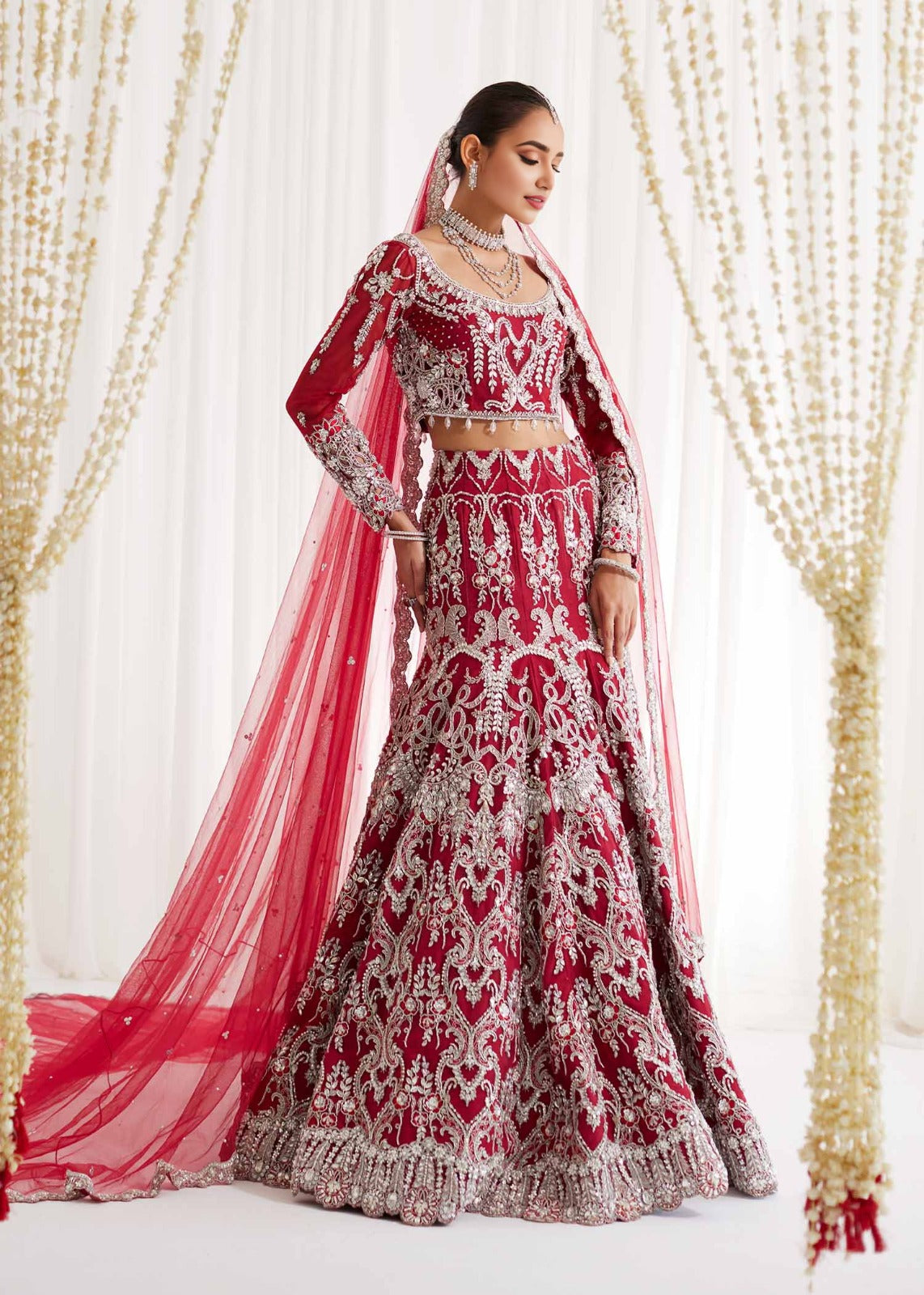 Crimson Red Silver Vasli Bridal Lehnga