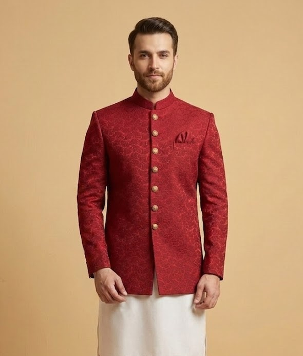 Crimson Khadi Jamawar Dulha House