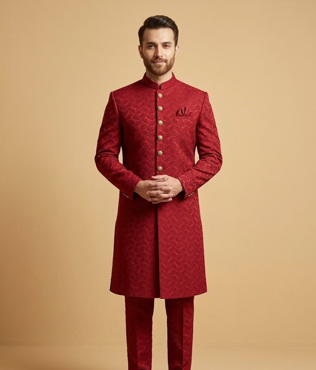 Crimson Khadi Jamawar Dulha House