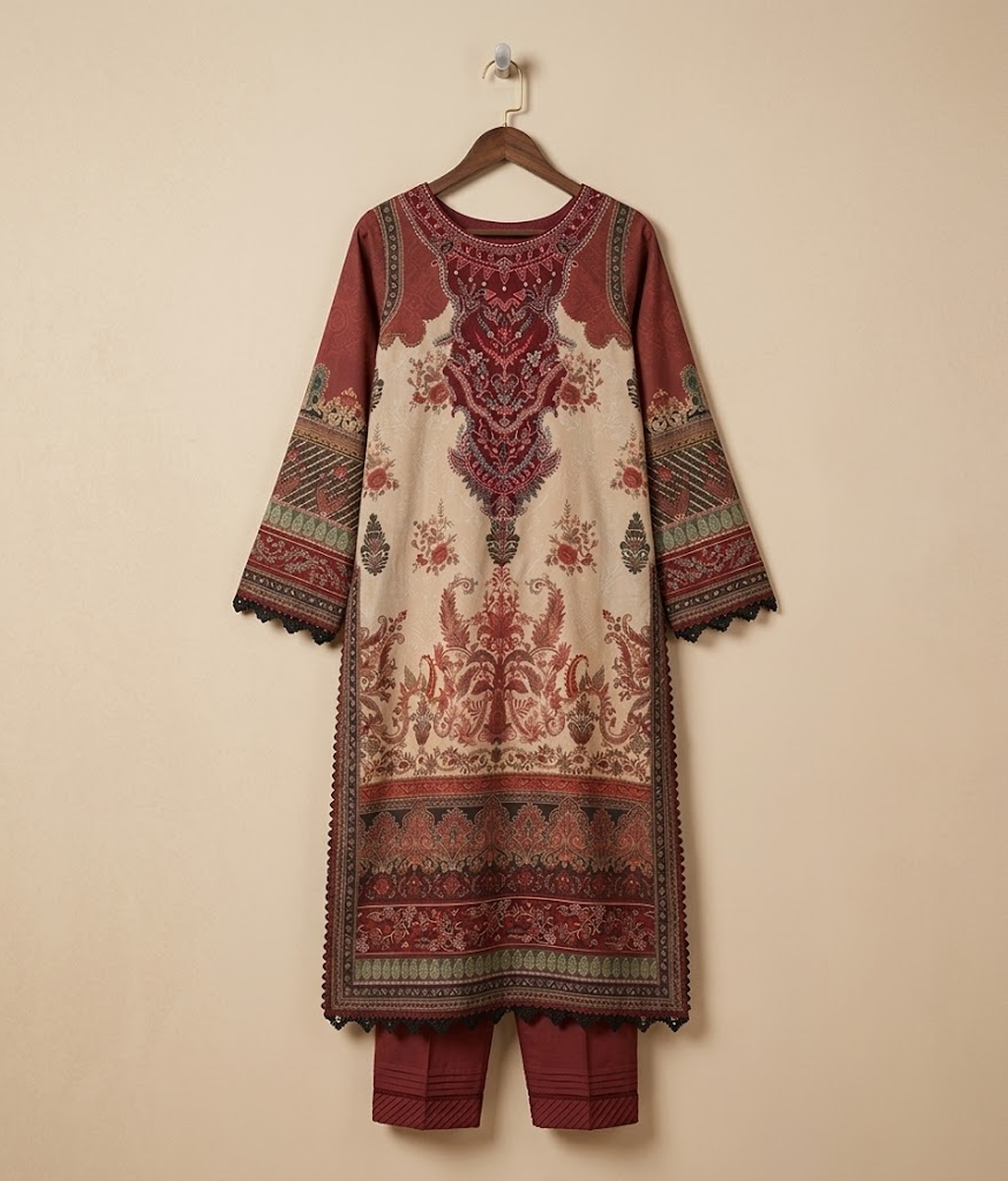 Crimson Mughal Print Kurta