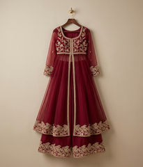 Crimson Net Kalidar Frock