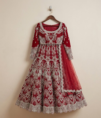 Crimson Red Silver Vasli Bridal Lehnga