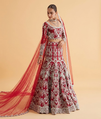 Crimson Red Silver Vasli Bridal Lehnga