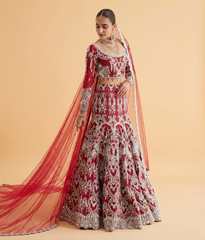Crimson Red Silver Vasli Bridal Lehnga