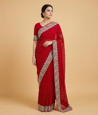 Crimson Tilla Work Tissue Silk Saree