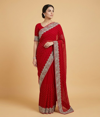 Crimson Tilla Work Tissue Silk Saree