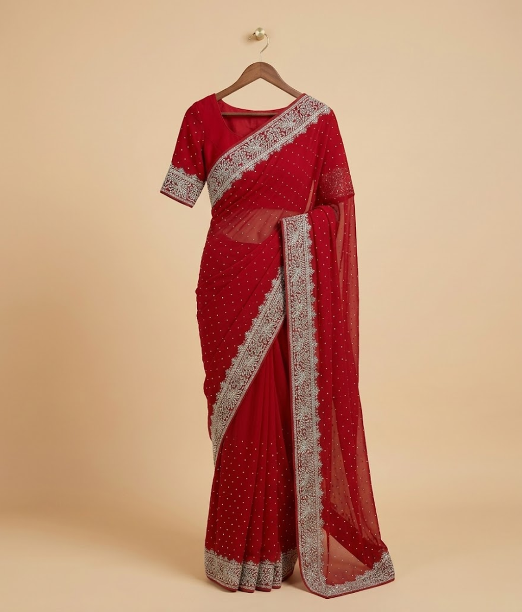 Crimson Tilla Work Tissue Silk Saree