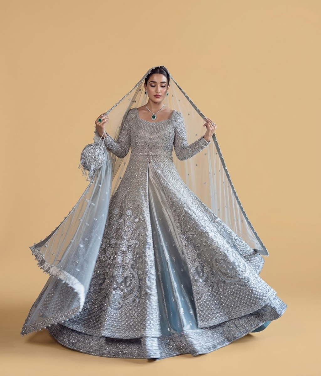 Crystal Blue bridal lehenga.
