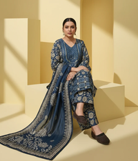 Dark blue printed lawn 3 piece