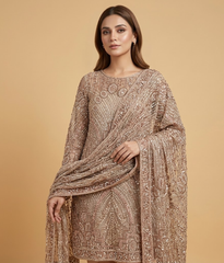 Dark green Cut Dana Net 2 Piece Shirt and Dupatta