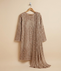 Dark green Cut Dana Net 2 Piece Shirt and Dupatta