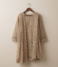 Dark mauve Cut Dana Net 2 Piece Shirt and Dupatta