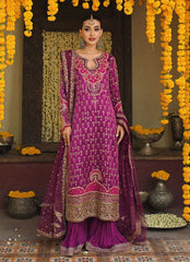 Deep Plum and Gold Tilla Worked Gharara