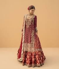 Deep Maroon & Gold Tilla Detailed Gharara