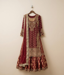 Deep Maroon & Gold Tilla Detailed Gharara