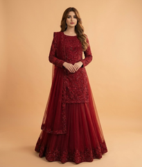Deep Maroon Sequined Gharara