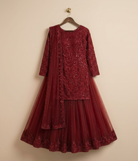 Deep Maroon Sequined Gharara