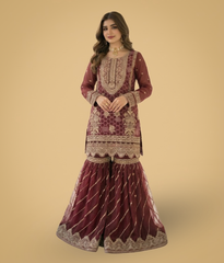 Deep Maroon Zardozi & Resham Worked Gharara Set
