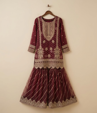 Deep Maroon Zardozi & Resham Worked Gharara Set