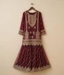 Deep Maroon Zardozi & Resham Worked Gharara Set