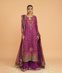 Deep Plum and Gold Tilla Worked Gharara