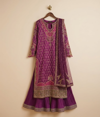 Deep Plum and Gold Tilla Worked Gharara