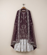 Deep Plum and Silver Tilla Worked Gharara