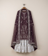 Deep Plum and Silver Tilla Worked Gharara
