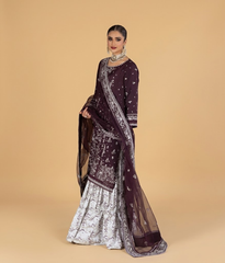 Deep Plum and Silver Tilla Worked Gharara