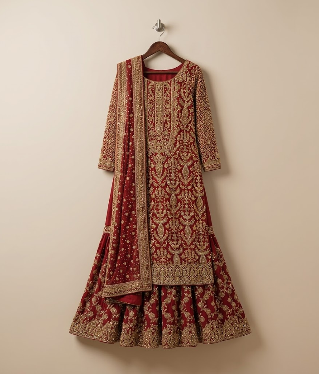 Deep Scarlet Dabka Worked Tail-Gharara