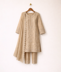 Dessert Brown Raw Silk embroidered suit