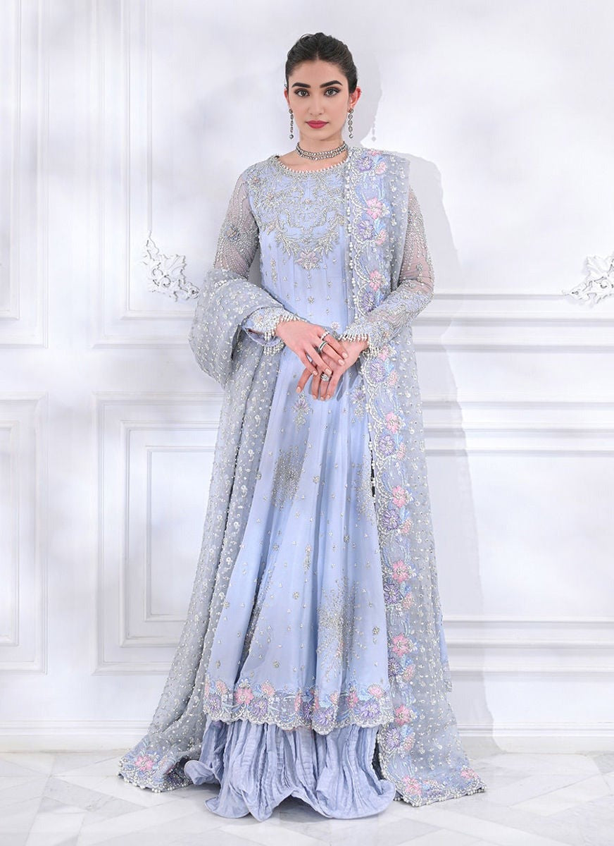 Dusty Lavender Floral Resham & Zari Layered Pishwas