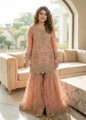 Dusty Peach Vasli & Sequin Embellished Gharara