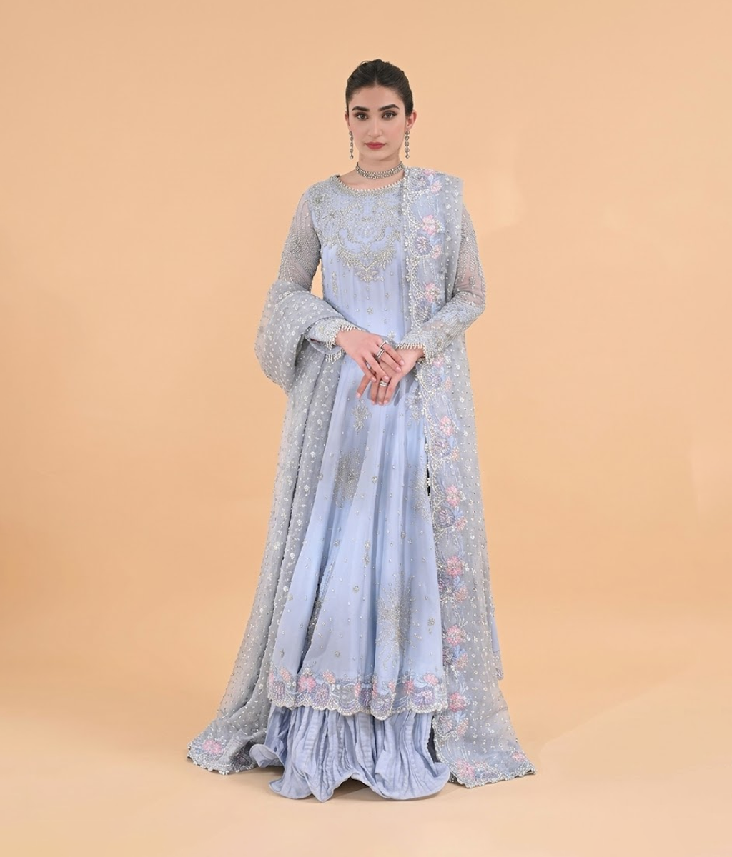 Dusty Lavender Floral Resham & Zari Layered Pishwas