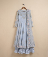 Dusty Lavender Floral Resham & Zari Layered Pishwas