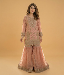 Dusty Peach Vasli & Sequin Embellished Gharara